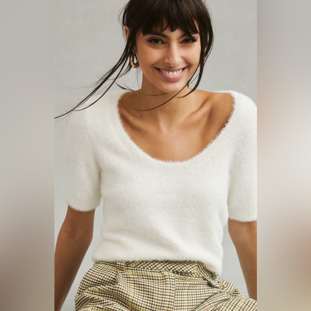 Maeve Scoop Neck Eyelash Sweater Tee Size Small